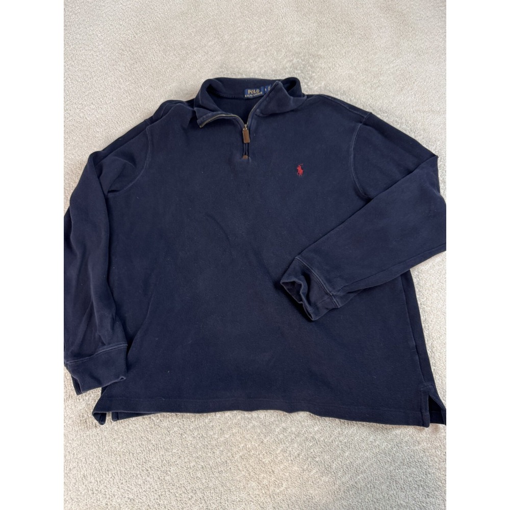 Polo Ralph‎ Lauren Mens 1/4 Zip Embroidered Logo Long Sleeve Sweater Navy Blue L